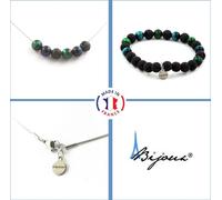 Set de bracelets colliers en perles d'œil de tigre vertes + œil de tigre bleu clair + chaîne en acier inoxydable de lave de 8 mm