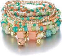 Set de bracelets multicouches Bead Bracelet, tendance avec des perles, style boho, extensible J0450 multicolore
