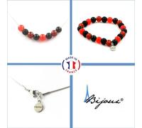 Set de bracelets perles agate noire + calcédoine rouge + agate rouge + onyx noir mat 8 mm chaîne en acier inoxydable