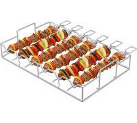 Set de Brochettes pour Barbecue en Acier Inoxydable, Pic Brochette INOX avec Support, 6 Brochettes à Viande, Brochettes de Grillades pour Barbecue et Grille, pour Viande et Légumes