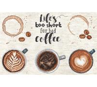 Set de broderie au point de croix Letistitch "La vie est trop courte pour un mauvais café", 19x29cm