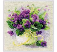Set de broderie au point de croix Riolis "Violettes en pot", 22x22cm