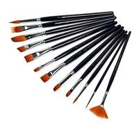 Set de Brosse à Peinture, Chickw1 12 pcs/Set Poils en Nylon Poignée en Bois Peinture à la Gouache Aquarelle Haute qualité Peinture Acrylique Peinture à l'huile Fournitures (Noir)
