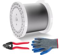 Set de câble métallique VEVOR, Ф3,18mmx305m, câble en acier inoxydable 316 avec coupeur et gants, résistance à la rupture 7,1kN, 7 x 7 torons, qualité de construction