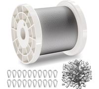 VEVOR Câble Acier Inoxydable, 1,59 mm x 100,6 m, Câble Métallique Inox 304 Tressé 7x7 Qualité Aéronautique Marine avec Manchons, Cosses, Résistance de Rupture 2 kN, pour Garde-corps, Clôture, Rampe