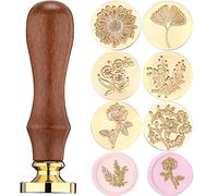 Set de Cachet de Sceau de Cire, Timbre Floral Kit de Tampons à Sceller Botaniques, Tampon de Poste Mariage, Manche en Bois avec Feuille Plante Rose Tête en Laiton, 6 Pièces (Plante)