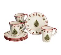 MamboCat Maestro Natale Service à café 8 pièces I 4 petites assiettes à gâteau et 4 tasses à café 340 ml pour 4 personnes avec décor de Noël I Vaisselle en céramique pour Noël, l'Avent et