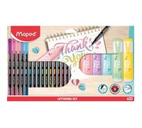 Set de Calligraphie - MAPED - Kit de 22 pièces - 16 Feutres Fins - 6 Surligneurs Pastel - Multicolore