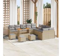 Set De Canapé De Jardin 14 Pièces Avec Coussins Beige Rotin Synthétique Acacia, Canapé De Jardin 2 Places Avec Rangement Et Coussins Beige Rotin Synthétique, Ensemble De Salle À Manger De Jardin 4 Piè