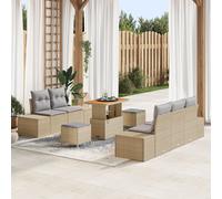 Set de canapé de jardin 8 pièces vidaXL avec coussins beige poly rotin acacia, Canapé de jardin 2 places vidaXL avec rangement et coussins beige poly rotin, Set de salle à manger de jardin 3 pièces vi