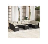 vidaXL Set canapé de jardin 10 pièces Rattan Poly marron 2 places avec coussins et rangement