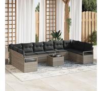 Set de canapé de jardin vidaXL 11 pièces avec coussins Gris Rattan Poly, Canapé de jardin 2 places vidaXL avec rangement & coussins Gris Rattan Poly