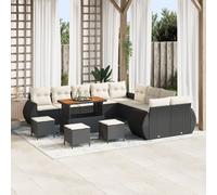Set de canapé de jardin vidaXL 14 pièces avec coussins noir poly rotin, Set de salle à manger de jardin vidaXL 4 pièces avec coussins noir poly rotin