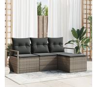 Set de Canapé de Jardin vidaXL 4 pièces avec Coussins Gris Rattan Poly, Canapé de Jardin vidaXL 2 Places avec Rangement & Coussins Gris Rattan Poly
