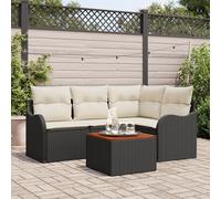 Set De Canapé De Jardin Vidaxl 5 Pièces Avec Coussins Rattan Poly Noir Acacia, Canapé De Jardin 2 Places Vidaxl Avec Coussins Rattan Poly Noir