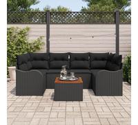 Set de Canapé de Jardin vidaXL 7 Pièces avec Coussins Noir Rattan Poly Acacia, Canapé de Jardin vidaXL 2 Places avec Rangement & Coussins Noir Rattan Poly