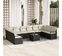 Set de Canapé de Jardin vidaXL de 10 pièces avec Coussins Rattan Poly Marron, Canapé de Jardin 2 Places vidaXL avec Rangement & Coussins Rattan Poly Noir