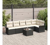 Set de canapé jardin 6 pièces avec coussins rotin synthétique beige, Canapé jardin 2 places avec rangement et coussins rotin synthétique noir