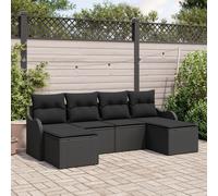 Set de canapé jardin vidaXL 6 pièces avec coussins rotin poly noir, Canapé jardin 2 places vidaXL avec rangement et coussins rotin poly noir