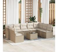 Set de canapé jardin vidaXL de 10 pièces avec coussins en poly rotin marron, Canapé de jardin 2 places vidaXL avec rangement et coussins en poly rotin beige