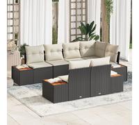 Set de Canapés de Jardin vidaXL 7 Pièces avec Coussins Noir Rattan Composite Acacia, Canapé de Jardin 2 Places vidaXL avec Rangement et Coussins Noir Rattan Composite
