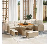 Set de canapés de jardin vidaXL 9 pièces avec coussins Beige poly rattan acacia, Canapé de jardin 2 places vidaXL avec rangement et coussins beige poly rattan, Set de table de jardin 3 pièces avec cou