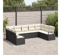 Set De Canapés De Jardin Vidaxl 9 Pièces Avec Coussins En Rotin Noir, Canapé De Jardin 2 Places Vidaxl Avec Rangement Et Coussins En Rotin