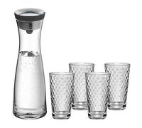 Set de carafe à eau WMF Basic 5 pièces, carafe 1 l avec 4 verres à eau 275 ml, carafe en verre avec couvercle, couvercle en silicone, carafe à eau avec couvercle, fermeture CloseUp