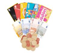 Set de cartes et d’argent factices Casdon (€), Ensemble de paiement complet, Avec 80 billets et 40 pièces, Parfait pour les enfants dès 3 ans