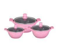Set de Casseroles 20-24-28cm 6-tlg Casserole Induction Aluminium Fonte Vaisselle Rose