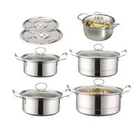 Set de Casseroles, Casserole Antiadhésive, Batterie De Cuisine Pour Cuisson À La Vapeur, Préparation De Soupes Et Plats Mixtes