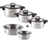 Set de casseroles empilables, 5 pièces, acier inoxydable, poli - b.miracle