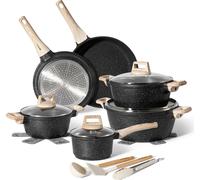 Set de casseroles et poêles à induction 15 pièces en aluminium avec revêtement antiadhésif sans PTFE et PFOA - Noir
