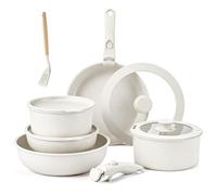Set de Casseroles et Poêles en Céramique Antiadhésif,Set avec Poignee Amovible et Couvercle,Empilable Économie d‘Espace,Sans Produits Toxiques,Compatible Tous Feux et Four (blanc12pcs)