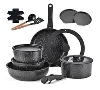 Set de Casseroles et Poêles en Céramique Antiadhésif,Set avec Poignee Amovible et Couvercle,Empilable Économie d‘Espace,Sans Produits Toxiques,Compatible Tous Feux et Four (noir17pcs)