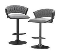 Set de Chaises à Tabourets en Tissu Velvet en Tricot pour Bar, Hauteur de Sertanier avec Accoudoirs Noire Base, Hauts Chaises de Cuisine pour Bar, Cafés Bistro, Mise à Hauteur réglable 45-60 cm,