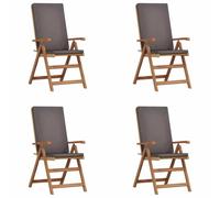 Set de chaises de jardin inclinables en bois de teck vidaXL avec coussins durables réglables pliables pour sièges extérieurs 2 pièces gris et naturel, super confortables, parfaites pour patio et balco