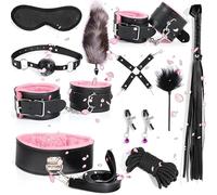 Set De Chambre En Cuir RéGlable De 11 PièCes, Combinaison De BâTon De Plume Et Masque D'œIl De Sommeil - D18 (Rose)