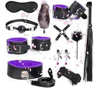 Set De Chambre En Cuir RéGlable De 11 PièCes, Combinaison De BâTon De Plume Et Masque D'œIl De Sommeil - D18 (Violet)