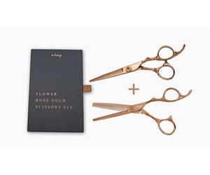 Set de Ciseaux e-kwip Fleur Rose Or (Amincissement Et Coupe Cheveux)