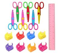 Set de Ciseaux Enfants, Ciseaux Cranteurs Enfants, Une Variété de Motifs Amusants, Contient 6 Ciseaux Zigzag Pour Enfants et 8 Emporte-pièces Papier Avec 1 règle en plastique rouge