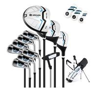 Set de Clubs de Golf COSTWAY-pour Hommes avec Sac Trépied-Ensemble Comprend Driver&Bois&Hybride&Fers&Putter&Couvre-Chefs-Blanc