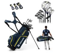 Set de Clubs de Golf pour HommeCOSTWAY-Sac de Golf Portable avec Trépied-Driver-Bois-Hybride-Fer-Couvre-Chefs et Housse Imperméable
