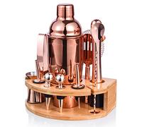 Set de Cocktail d'ESMULA 12 pièces, kit de Barman Professionnel avec Support de Bambou élégant, Outil de Bar à Barres en Acier Inoxydable pour Boisson mélangée (Or Rose)