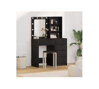vidaXL Set de coiffeuse 2 pièces – Bois d'ingénierie noir, LED intégrées, 2 tiroirs