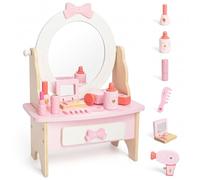 Set de coiffeuse en bois pour enfants, jouet de table avec miroir rotatif à 360°, ensemble d'accessoires de maquillage, cadeau pour filles à partir de 3 ans (blanc)