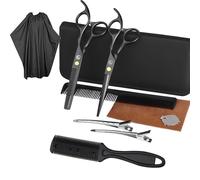 Set De Coiffure Avec Ciseaux Inf Peignes, Pinces, Manteau 10 Pièces Le Noir