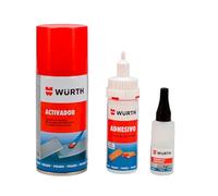 Set de colle cyanoacrylate Würth, 50 g + activateur 150 g + nettoyant, colle instantanée, transparente, liquide, forte, pour plastique, métal, caoutchouc, céramique