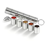 Set de condiments de camping 5-en-1, mini salière mini pour voyage, boîtes à épices portables en alliage d'aluminium pour voyage, maison, plein air, pique-nique, cuisine, cuisson, steak, barbecue