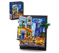 Set de Construction Café Terrace at Night pour Adultes, Tableau Mural 3D Encadré, Kit de Construction Artistique pour Décoration Maison et Bureau, Compatible avec Lego Art, 2678 Pièces